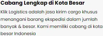 klik logistics memiliki cabang yang di seluruh kota besar